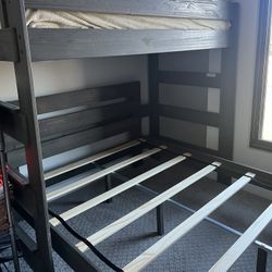 Twin Over Queen bunk bed frame - solid wood gray - Like new