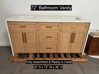 72" Bathroom Vanity with Engineered Marble Waterfall Countertop & Solid Wood & Plywood Cabinet #3459