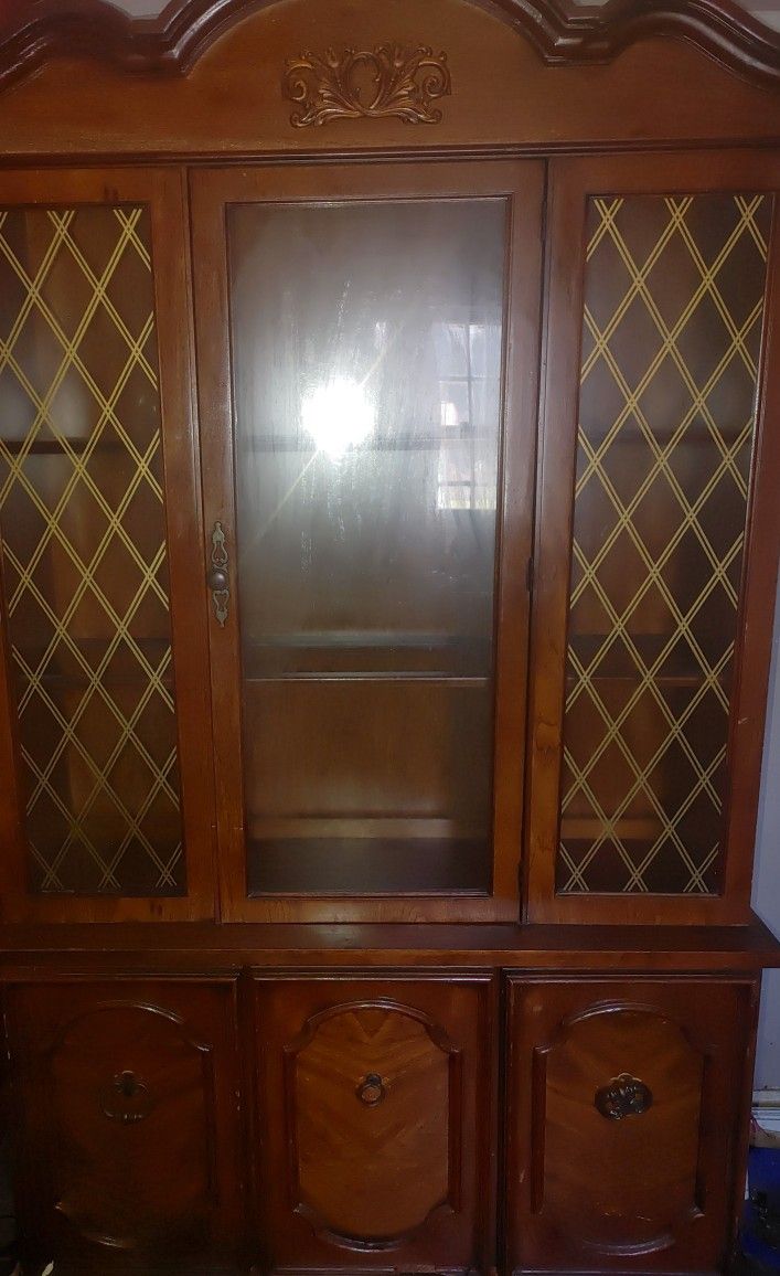  Full Dining China Cabinet , Brown Cherry Wood