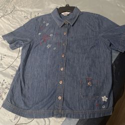 City Blues By Koret Denim Patriotic Shirt Size L Large Ladies