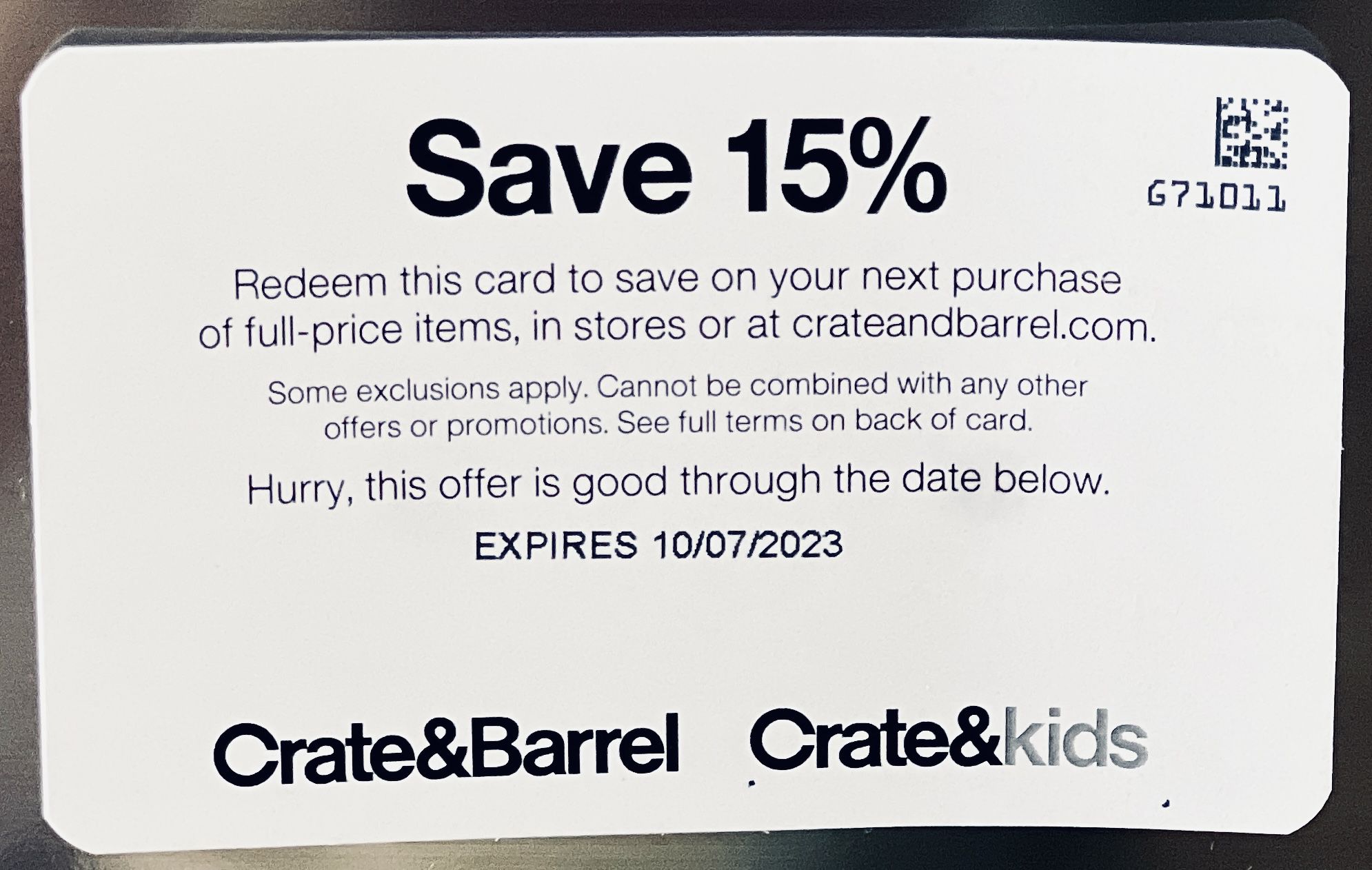 Crate & Barrel Coupon Promo Code 15% Off Full Priced Items (Exp 10/07/23)