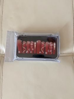 extra long square press-on nails featuring a red French tip gradient design.