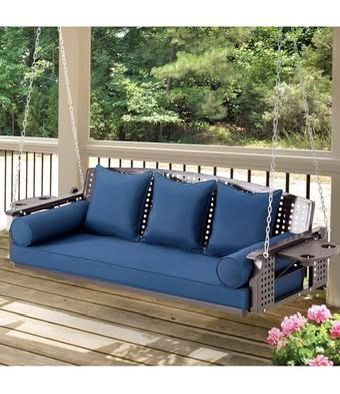 Assembled new 3 Seat Porch Swing, Patio Swing Bench with Cup Holders & 3 Back Cushions, Swing Chair