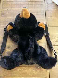Black Bear Stuffy Backpack – Cute Animal Travel Bag (Excellent Condition)