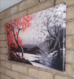 Black, White, Red Tree Canvas Wall Art 20"x40