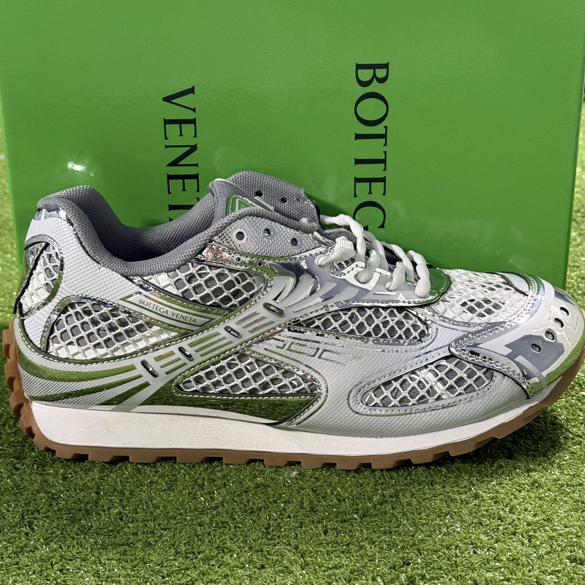 Silver Bottega Veneta Orbit Sneakers – Sizes 9-11 | Brand New
