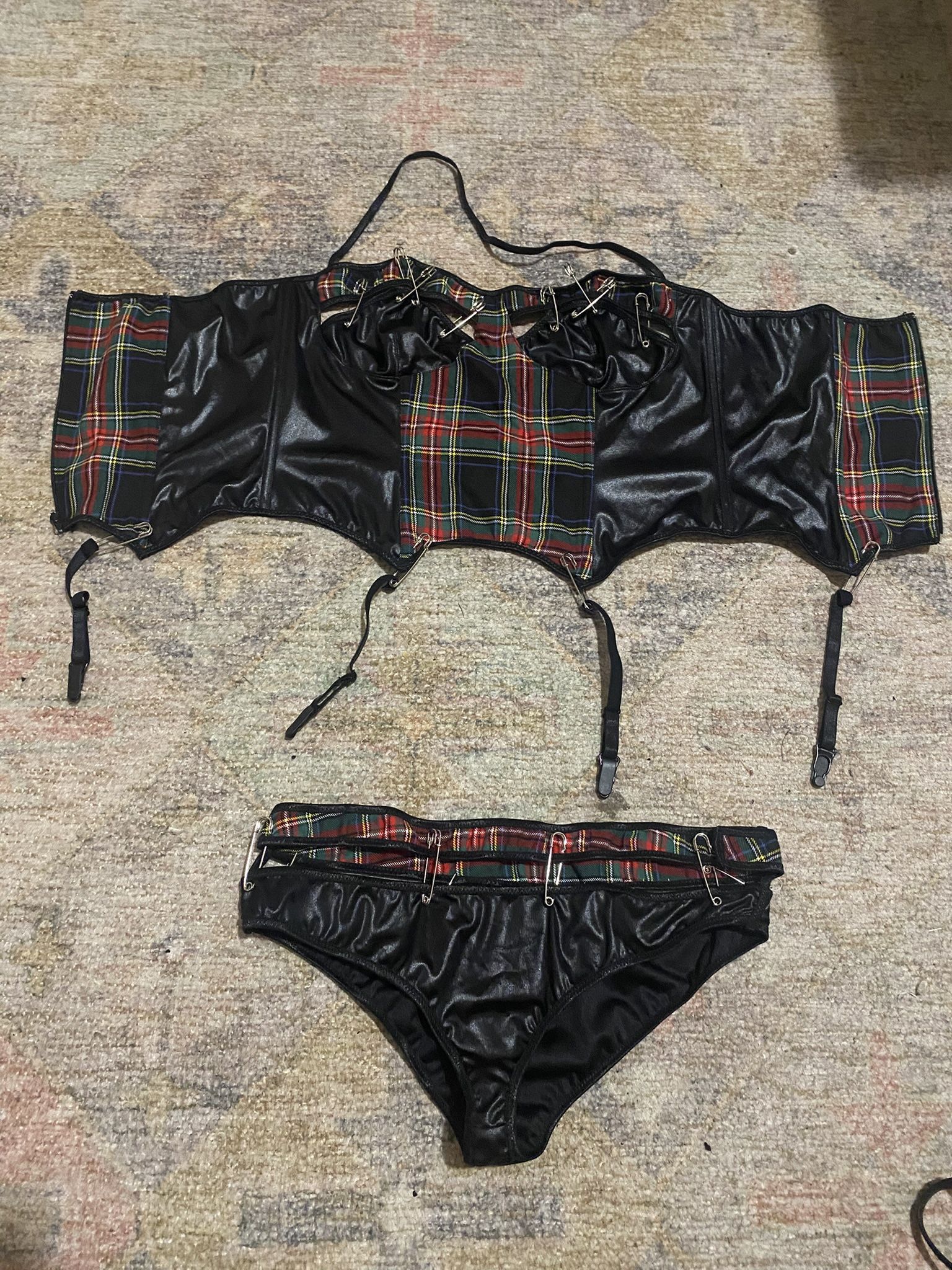 Leg Avenue Plaid Corset And Panties.