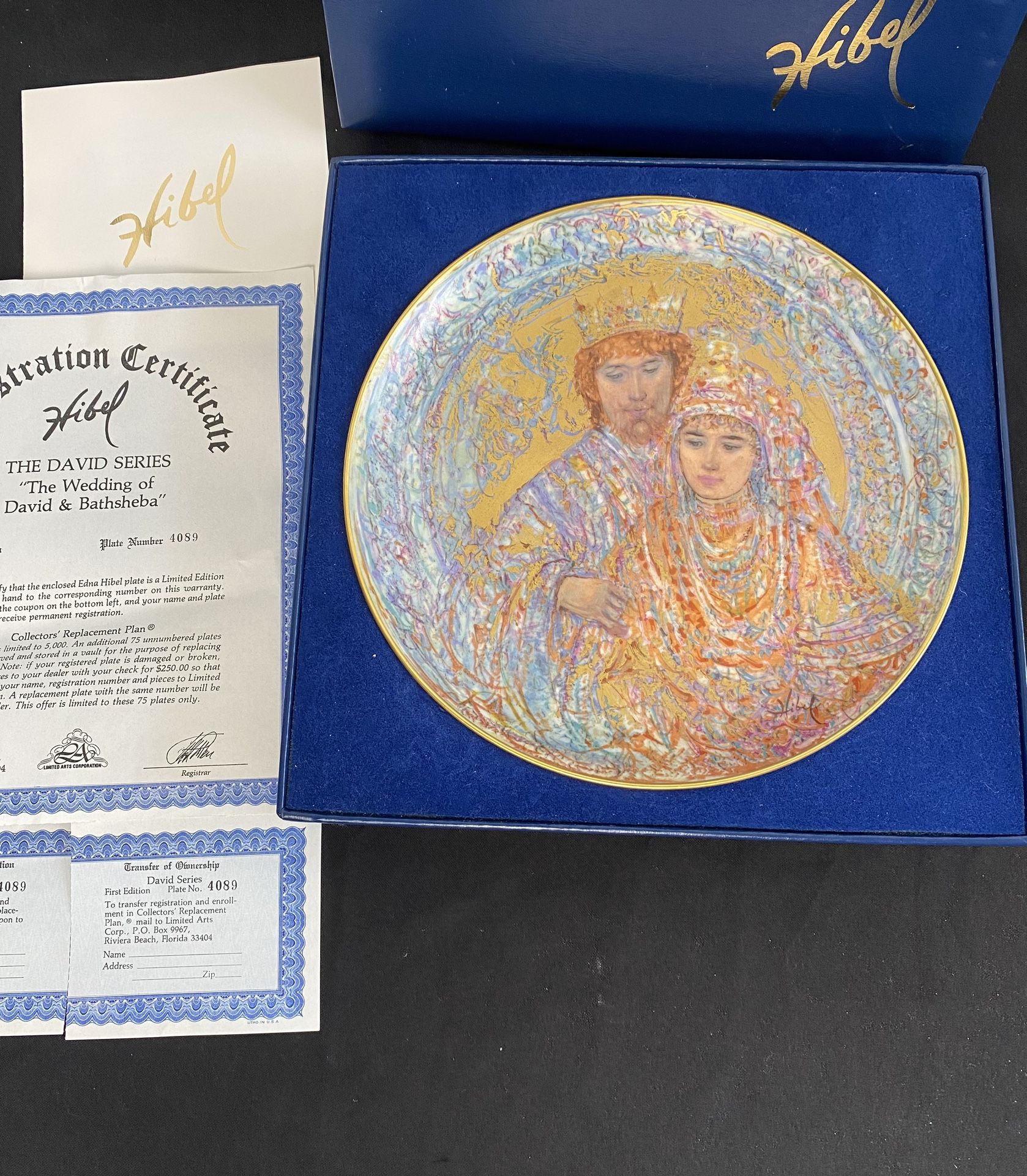 Edna Hibel “The Wedding Of David & Bathsheba” 1979 Limited Edition Collectors Plate 24 kt. gold In Box w/ Certificate of Authenticity ($250 Retail!)