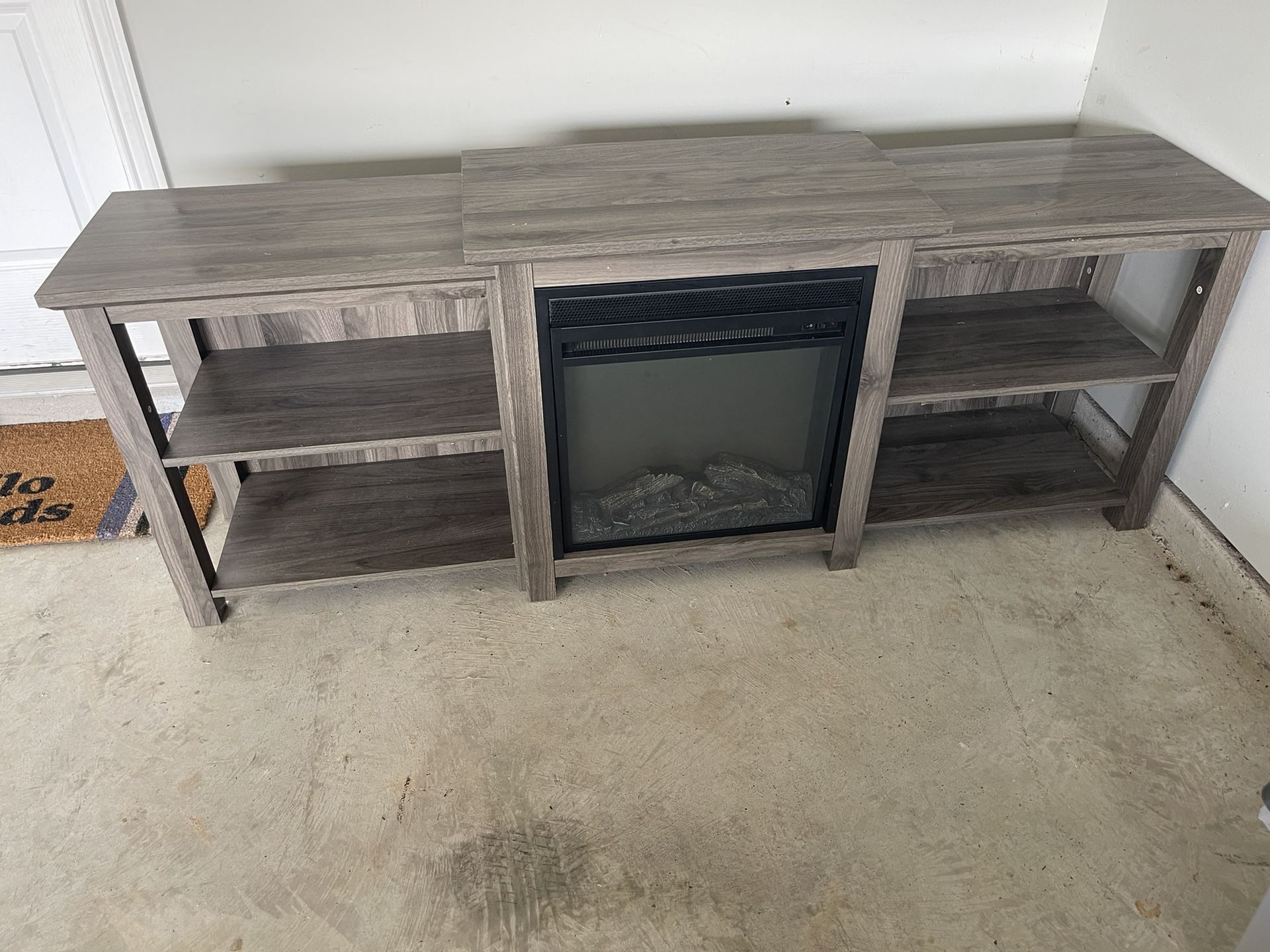 Modern Electric Fireplace Entertainment Console with Open Shelving