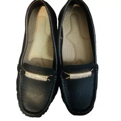 Comfort by Alexis Bendel Dorothy Sz 6 Girls Horsebit Loafers Black Faux Leather