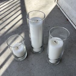 3 Candle Vases With Candles 