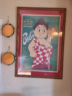 Large Size Bob's Big Boy Framed Osk Frane Poster From Closed Restaurant.