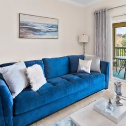 Blue Cindy Crawford Plush Velvet Sofa w/ sleeper 