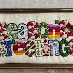 Homemade Seasons Greetings Sign needs cleaning and frame adjustments Just $7 xox