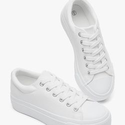 BABUDOG Womens Synthetic Leather Platform Sneakers, White Platform Shoes