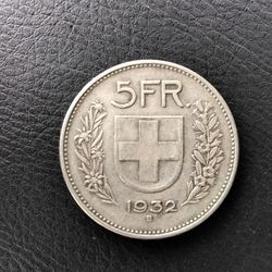 Silver 1932 Swiss 5 Franc