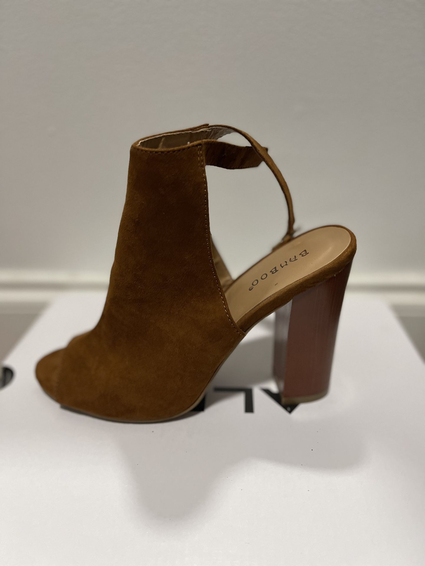 Brown Suede Peep-Toe Block Heel Booties – Chic & Versatile