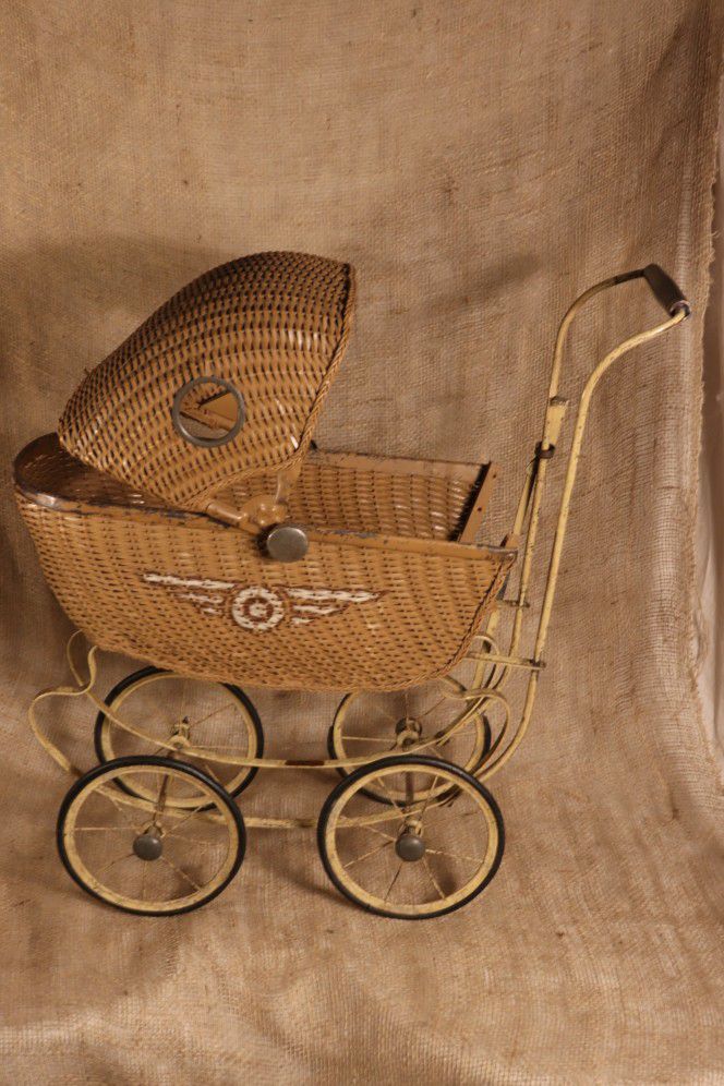 Antique Vtg 1920s South Bend Toy Baby Doll Carriage Buggy Stroller ~ Dark  Blue