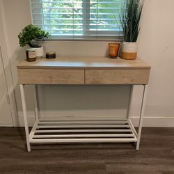 Modern Entryway Table with Shoe Rack Wood & Metal