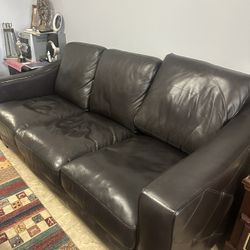 Raymour & Flanigan Leather Couch with Pull Out Queen Size Bed