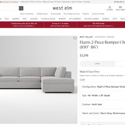 West Elm Harris 2-Piece Bumper Chaise Sectional – Great Condition