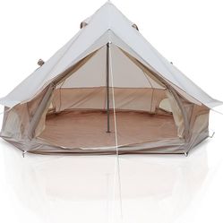 T338-4 Season Canvas Bell Tent 9.8 FT-16.4 FT Waterproof All Weather Glamping Yurt Tent, Luxury Hot Tent Stove Jack, Breathable Spacious Family Campin