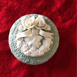 Vintage Sandstone Green Cameo Trinket Box