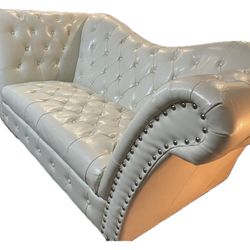 Elegant Tufted Cream Faux Leather Sofa 