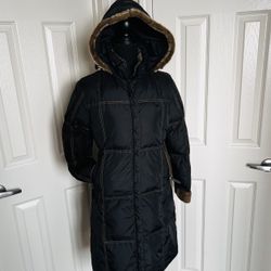 ⛄️ Vintage Waterproof Black Down Puffer Coat w Removable Hood & Faux Fur