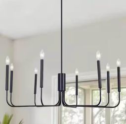 Modern Farmhouse 8-Light Matte Black Candle Classic Chandelier with 49.2” Diameter - Retail $232