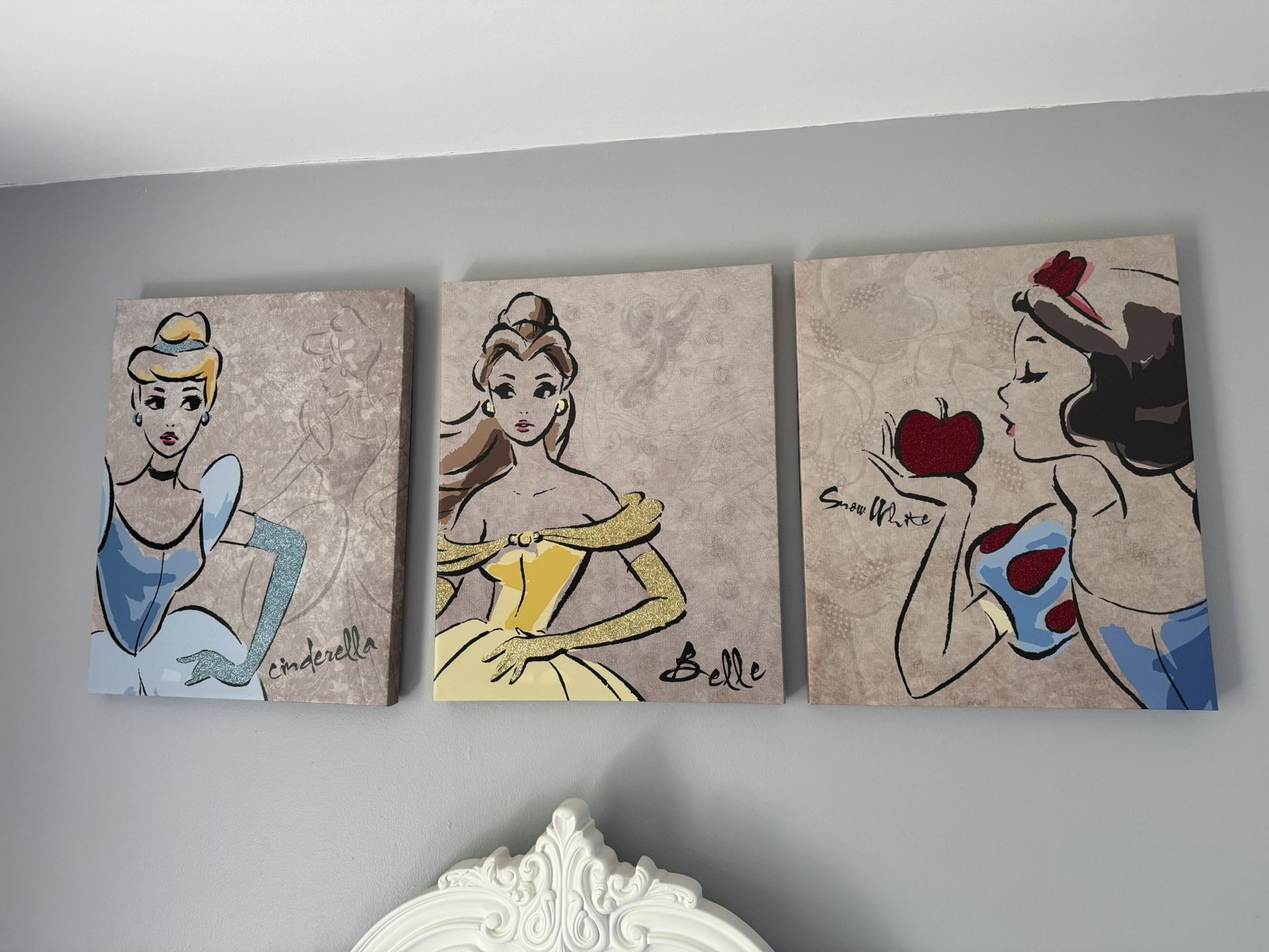 Set of 3 Disney Princess Canvas Art