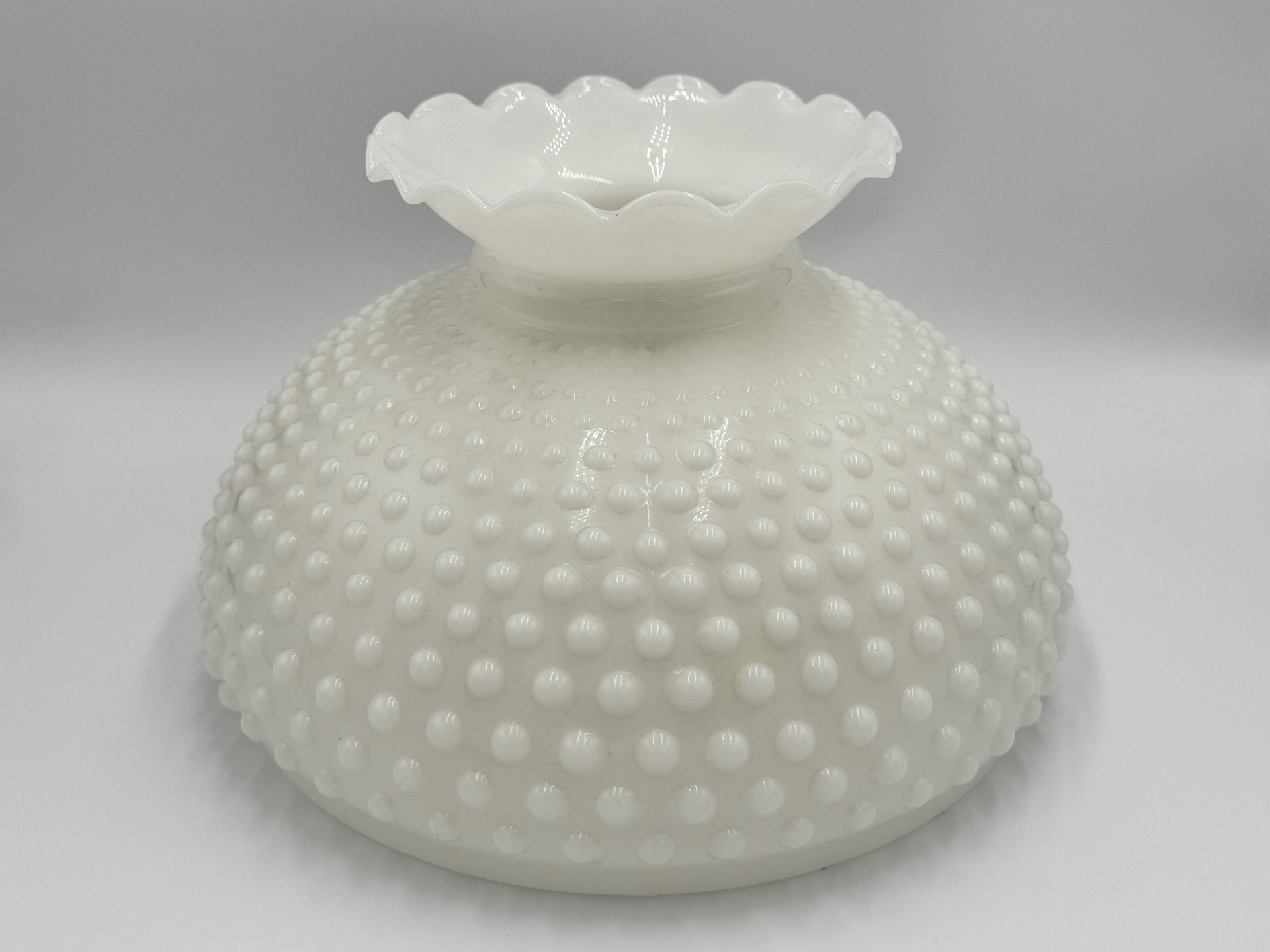 Vintage White Milk Glass Hobnail Ruffled Top Light Lamp Shade 10"