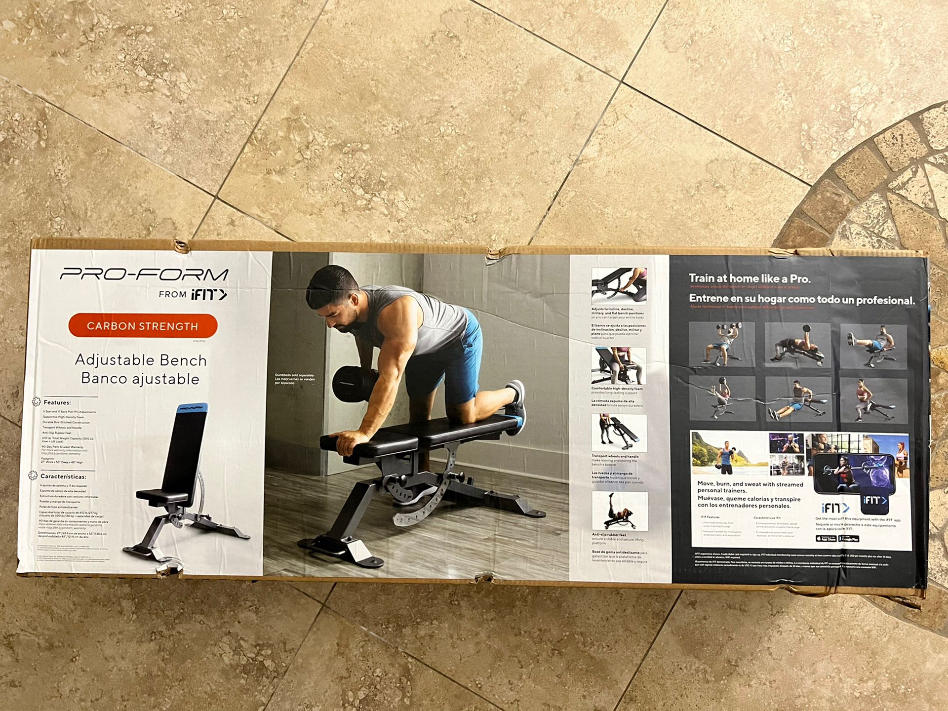 ProForm Carbon Strength Adjustable Bench with Integrated Transport Handle and 610 Lb. Total Weight Capacity
