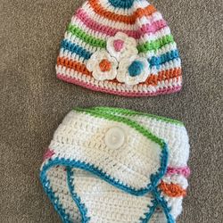 Knitted Hat And Diaper Cover Set