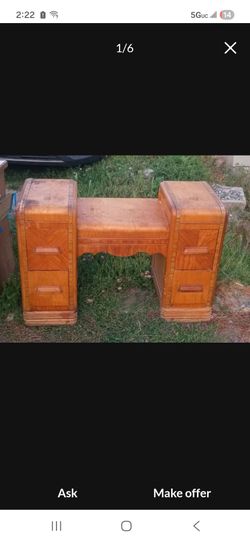 Vintage Art Deco Wooden Waterfall Vanity