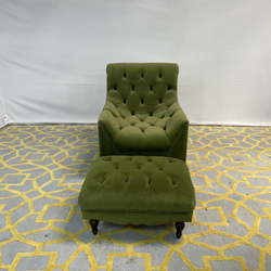 ( Delivery Available ) Timber Craft Designs Green Chair with Ottoma