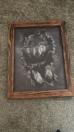 3D Lenticular Wolf Picture In Wood Frame 