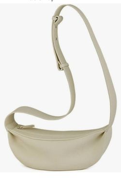 Cream Leather Crescent Crossbody Bag