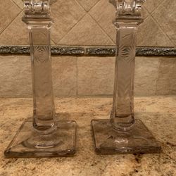 Etched  Clear Candlesticks 
