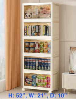 5-tier collapsible & stackable storage cabinet, new