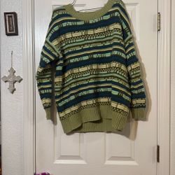 Xlg Green Striped Knit Sweater Only $1