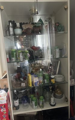 White Glasses Mirror With Ligth Cabinet 4 Pieces 