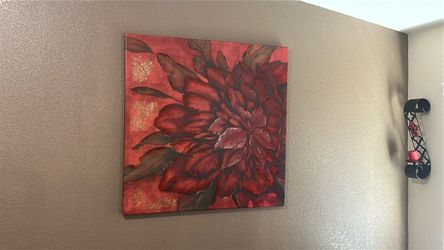 Large Red Floral Canvas Wall Art