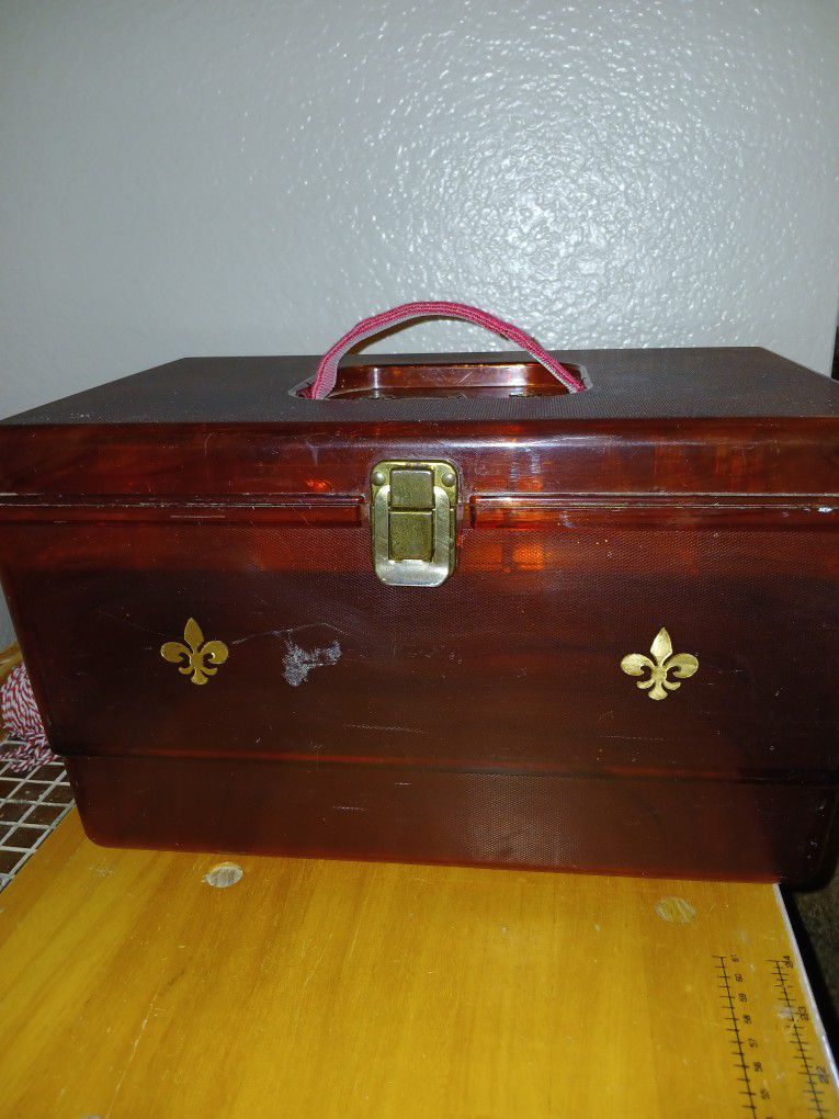 Mid Century Amber Sewing Box 