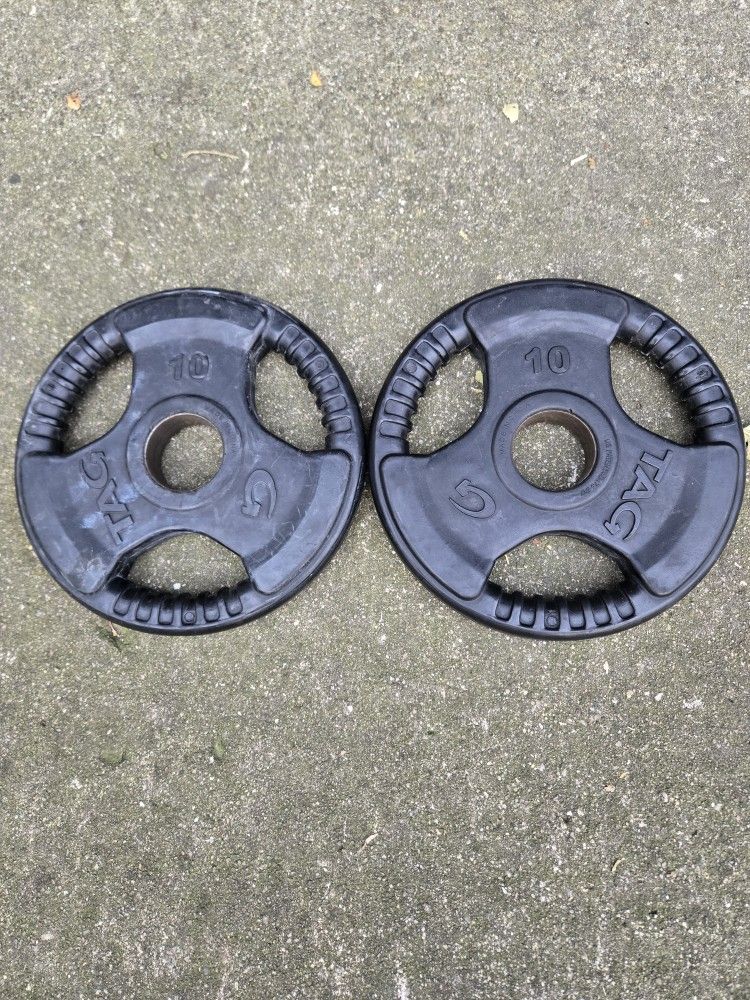 Used 10lb Pair Of Rubber Coated Grip Plates Olympic Weight Plates 