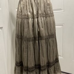 FINITI Women’s Maxi Ombré Drawstring/Elastic Lace Beads Adorned Hem Skirt, M