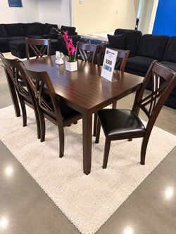 Brown 7-Piece Dining Table Set + 6 Chairs