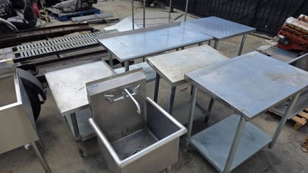 Stainless steel tables and sinks for restaurant