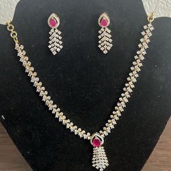 American Diamond And Ruby Stones Jewelry 