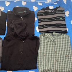 20 Piece Clothing Bundle Tommy Hilfiger, Ralph Lauren, Perry Ellis, LRG, Jackets, Hoodies, Long Sleeve Shirts, Pants Winter Wear Large and Extra Large